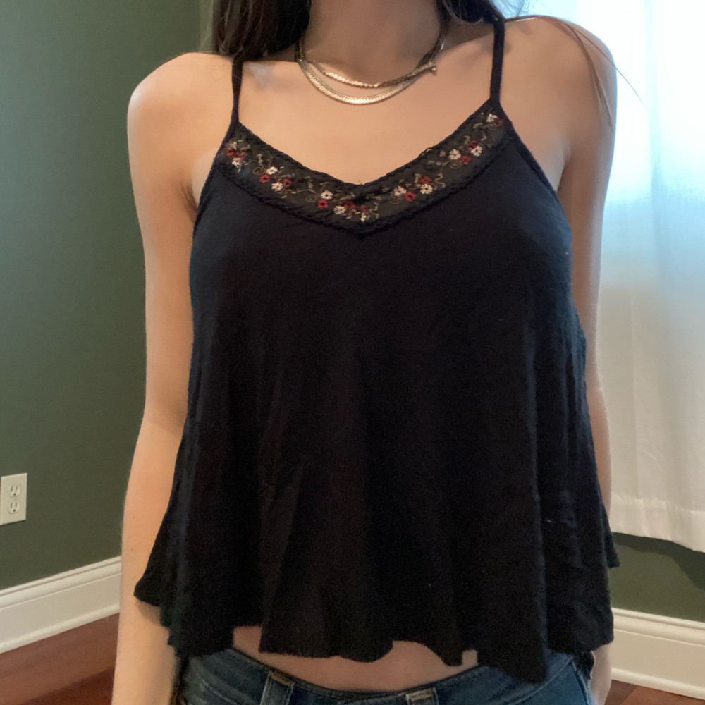 Black embroidered tank top